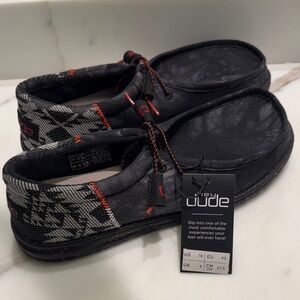 Hey Dude Men's Black Slip-Ons with Red Details